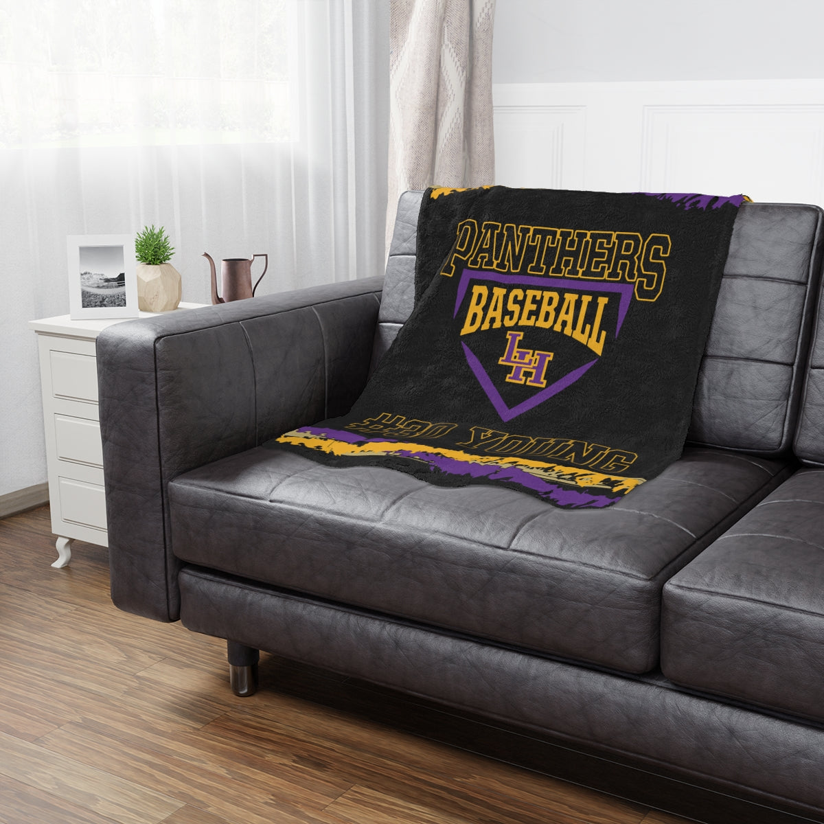 Panthers Baseball 1 Sided Velveteen Blanket, Custom Player Sports Blanket,