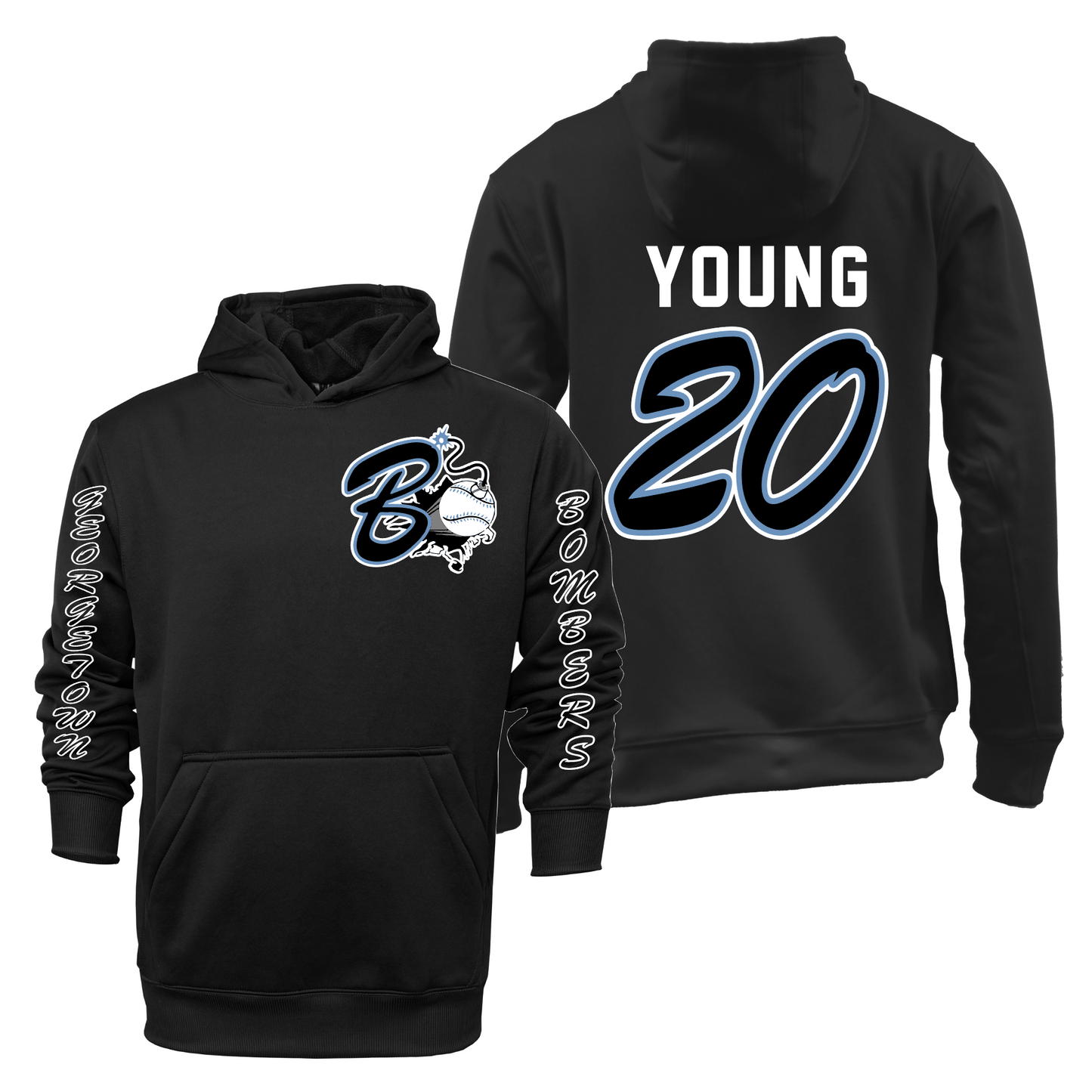 Black Bombers Hoodie, Georgetown Bombers Hoodie, Bombers Logo Sweatshirt, Bombers Black Hoodie