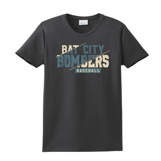 Charcoal Bat City Bombers Logo Shirt, Bat City Baseball Tee, Bat City Bombers Spiritwear