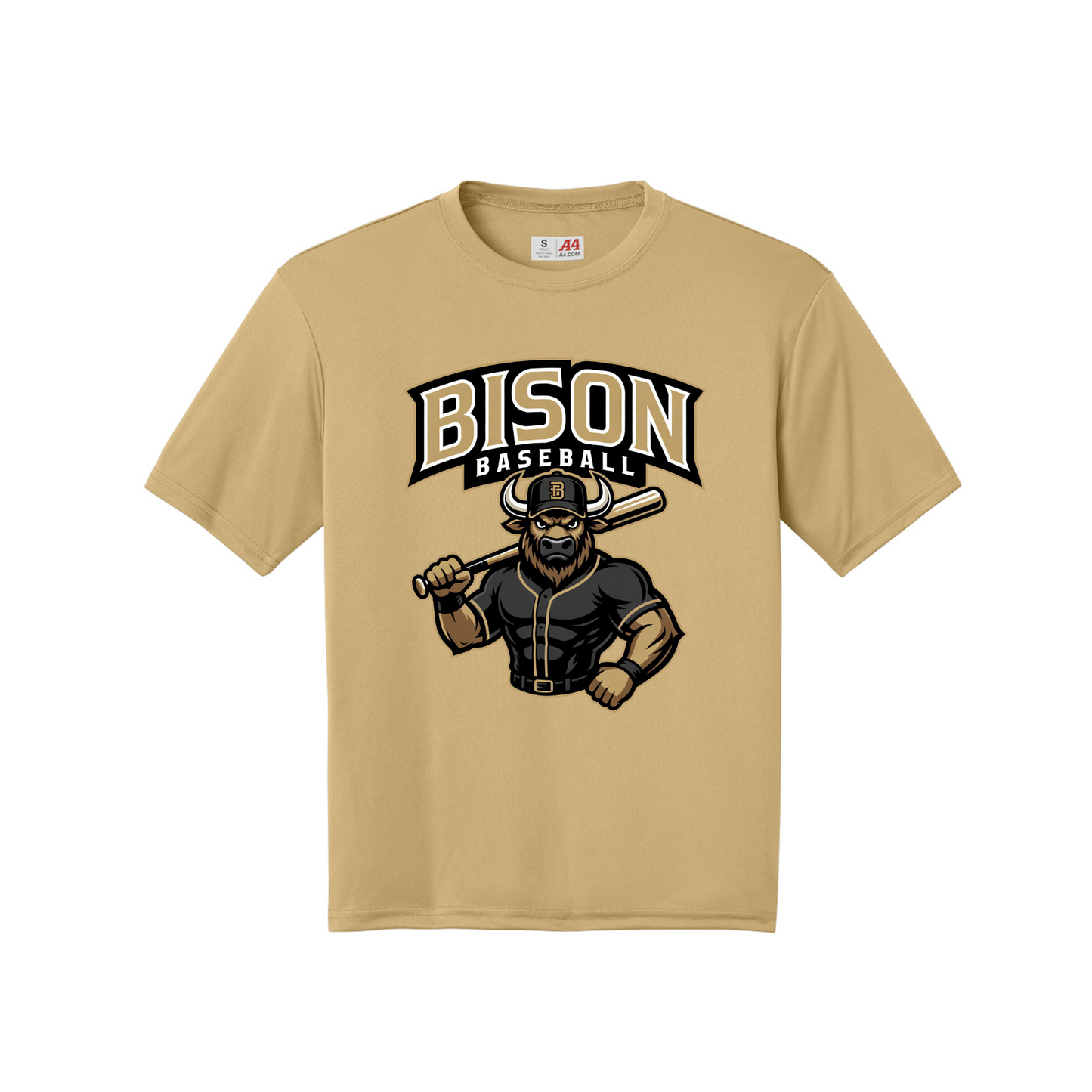 Bison Baseball Performance T-Shirt | Gold Dri-Fit Baseball Tee
