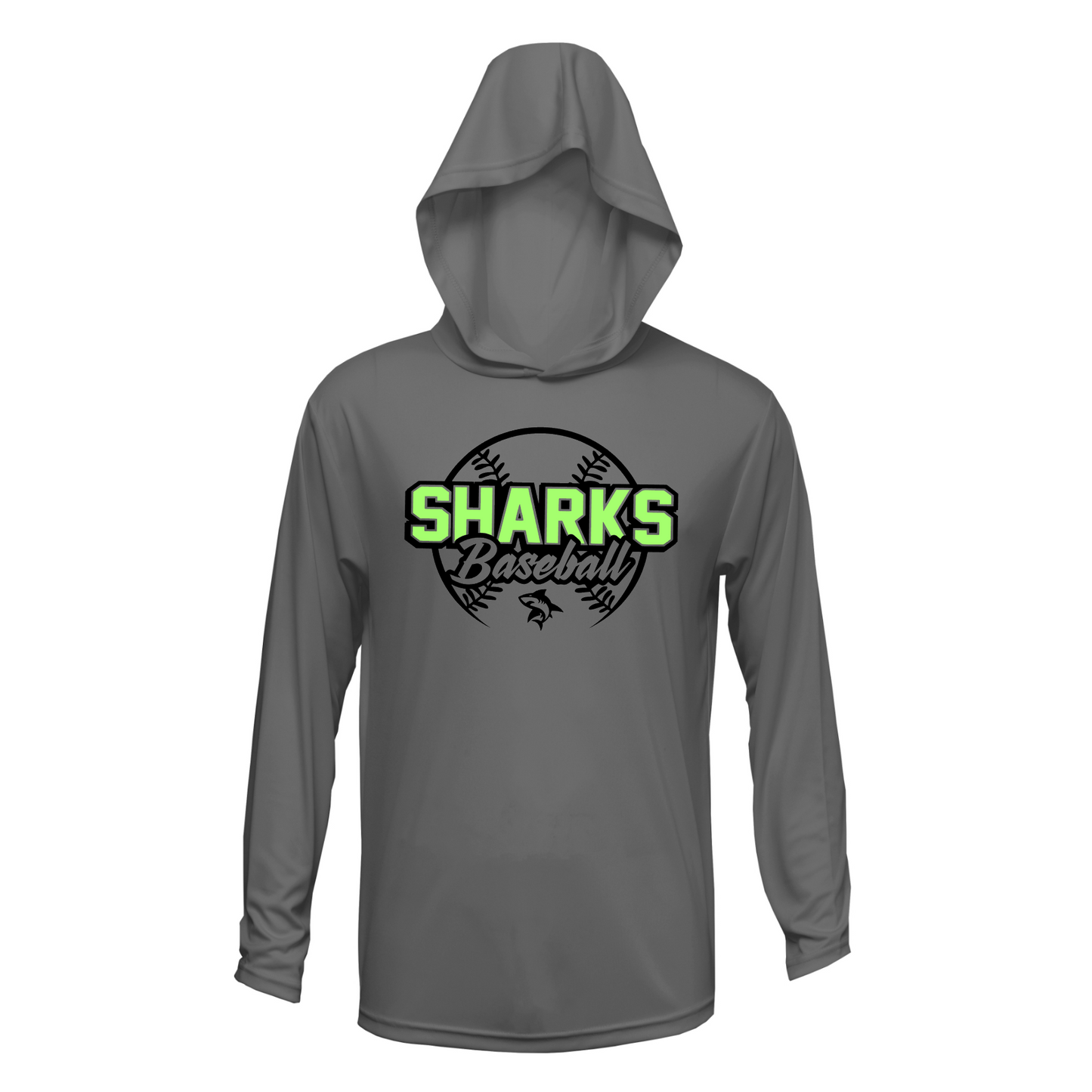 Charcoal Sharks Baseball Long Sleeve Hooded Tee