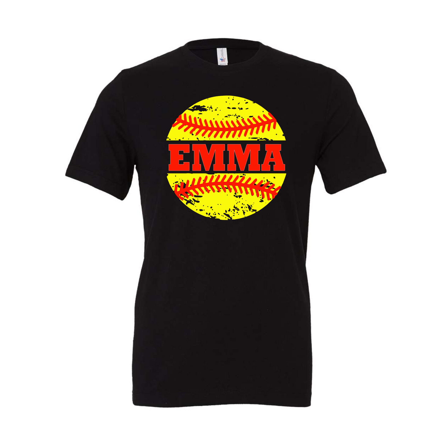 Black Distressed Softball Name Tee, Softball Player Name Tshirt, Distressed Softball Shirt