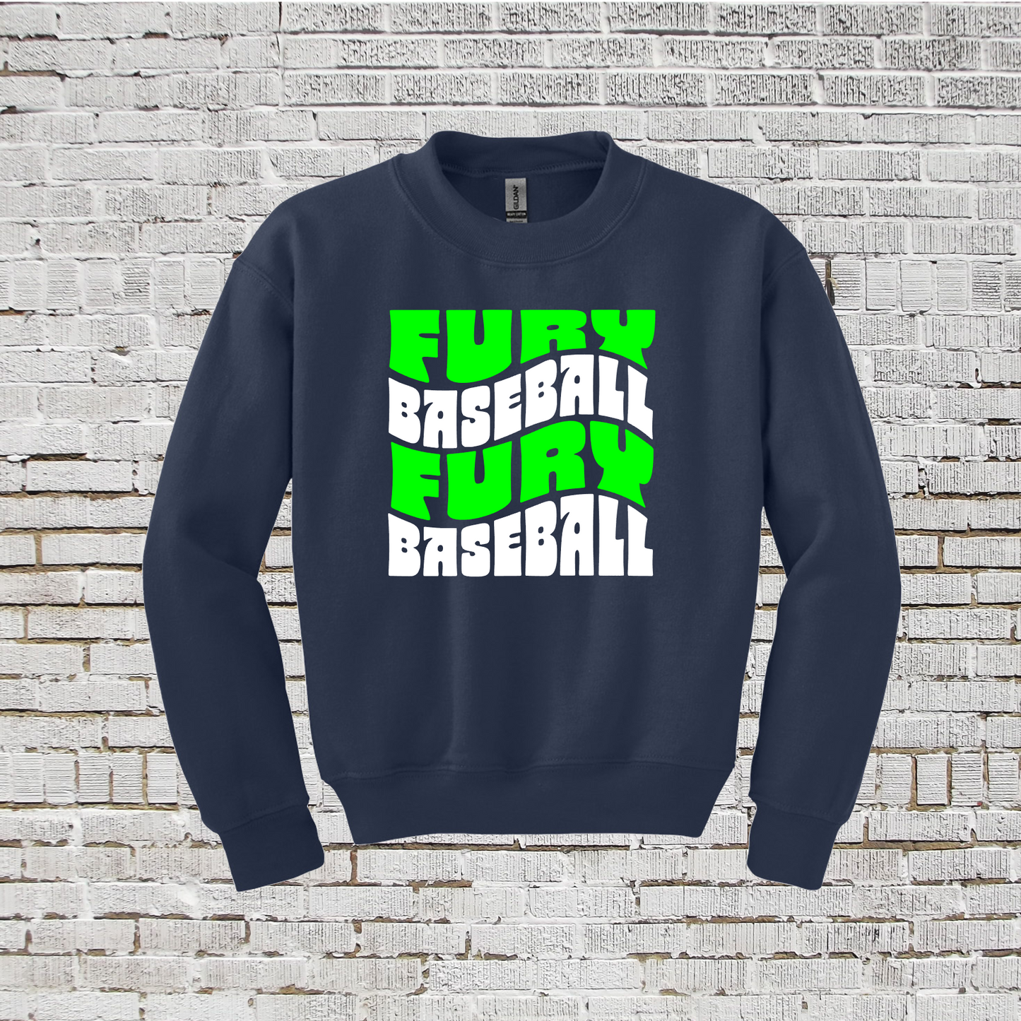 Navy Crewneck Sweatshirt Fury Baseball, Fury Sweatshirt, Neon Green Fury Sweatshirt