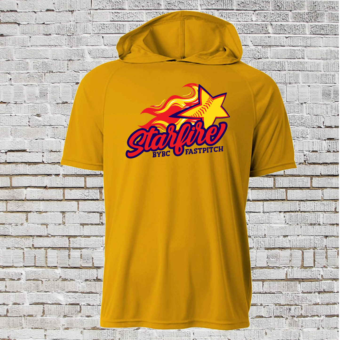 Gold Starfire Fastpitch Hooded Tee, Starfire Softball Tshirt, Starfire Spiritwear