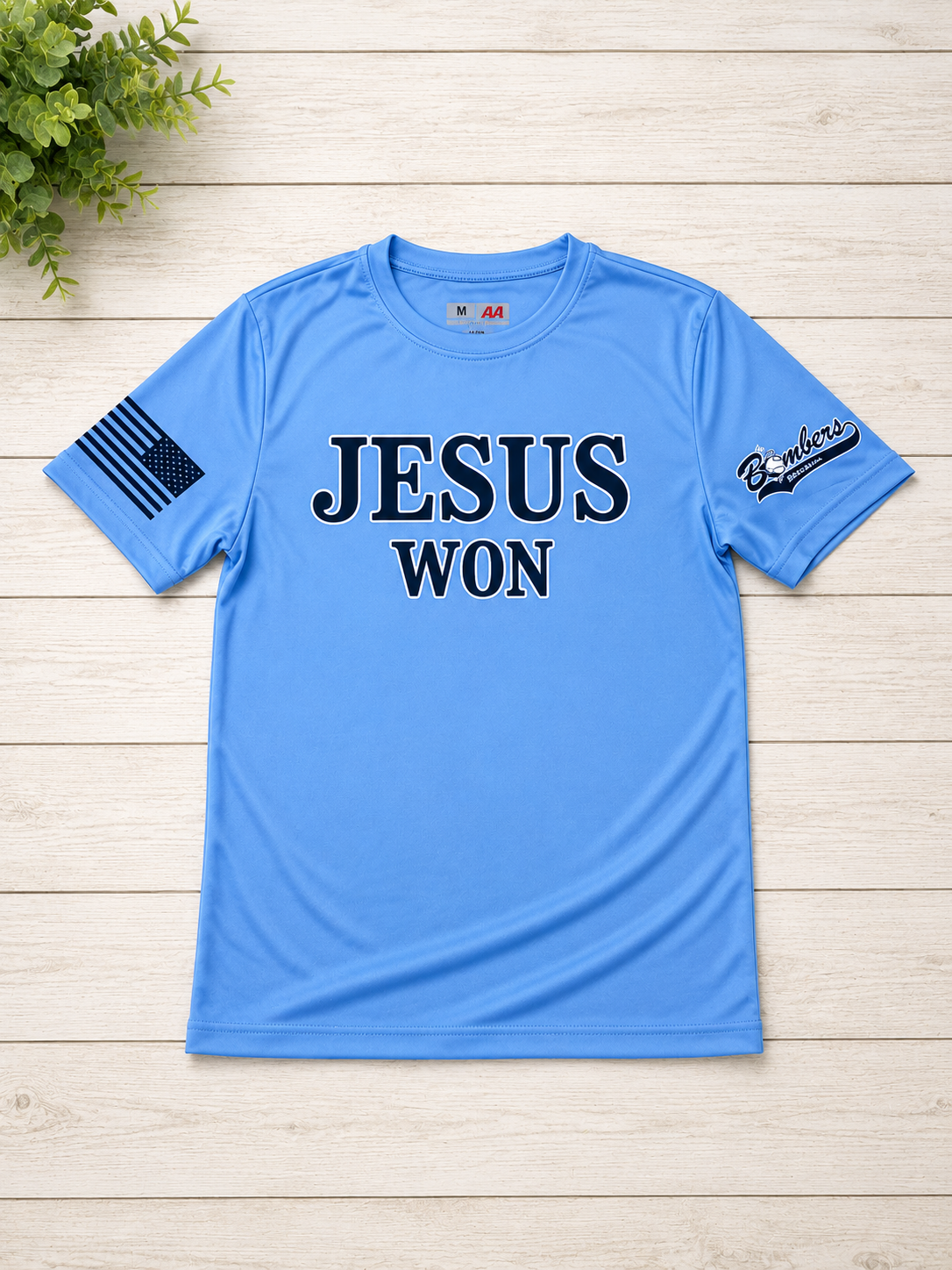Blue Jesus Won Bombers Graphic Tee – Faith Streetwear Christian Shirt