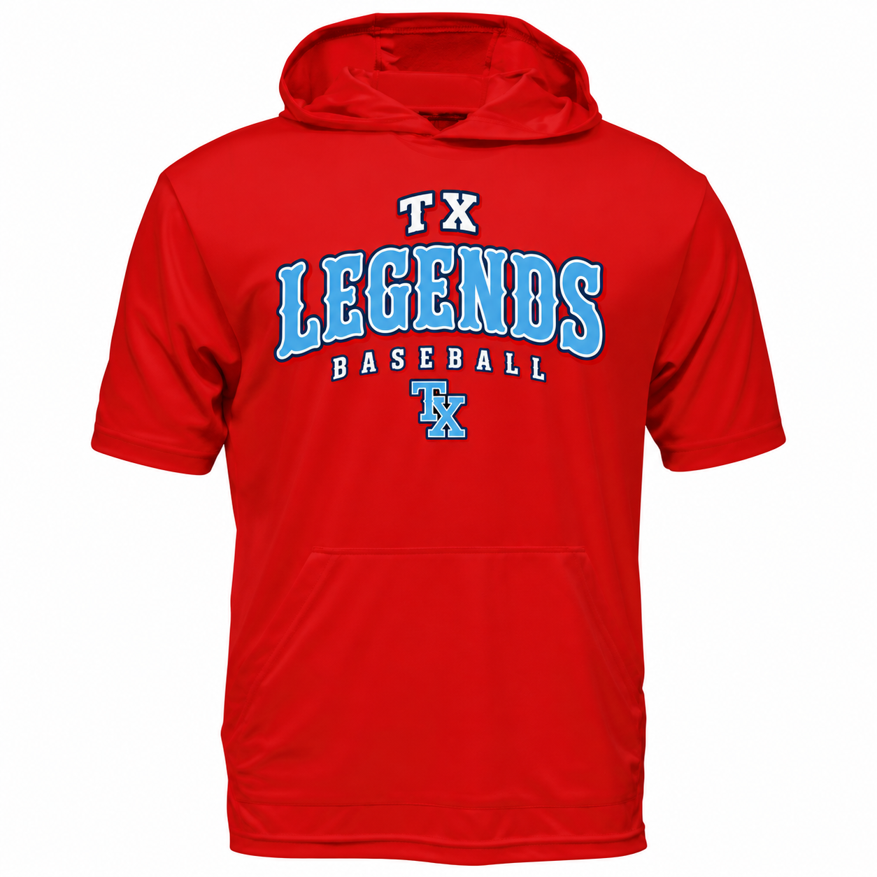 TX Legends Baseball Red Short-Sleeve Hooded Shirt
