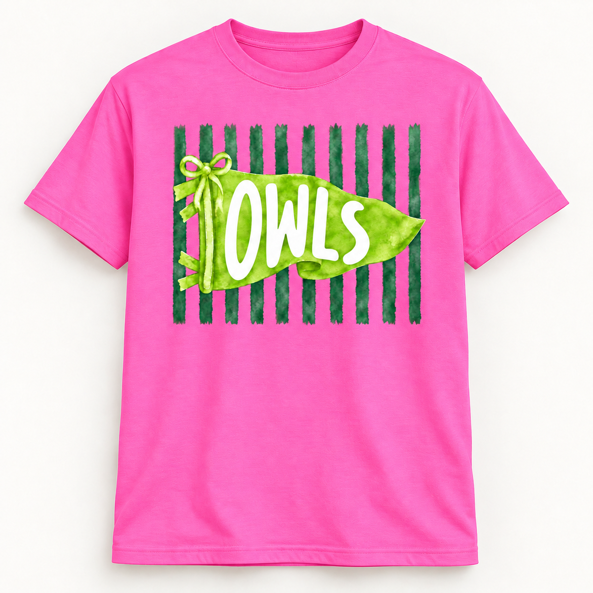 OWLS Watercolor Pennant Neon Pink T-Shirt