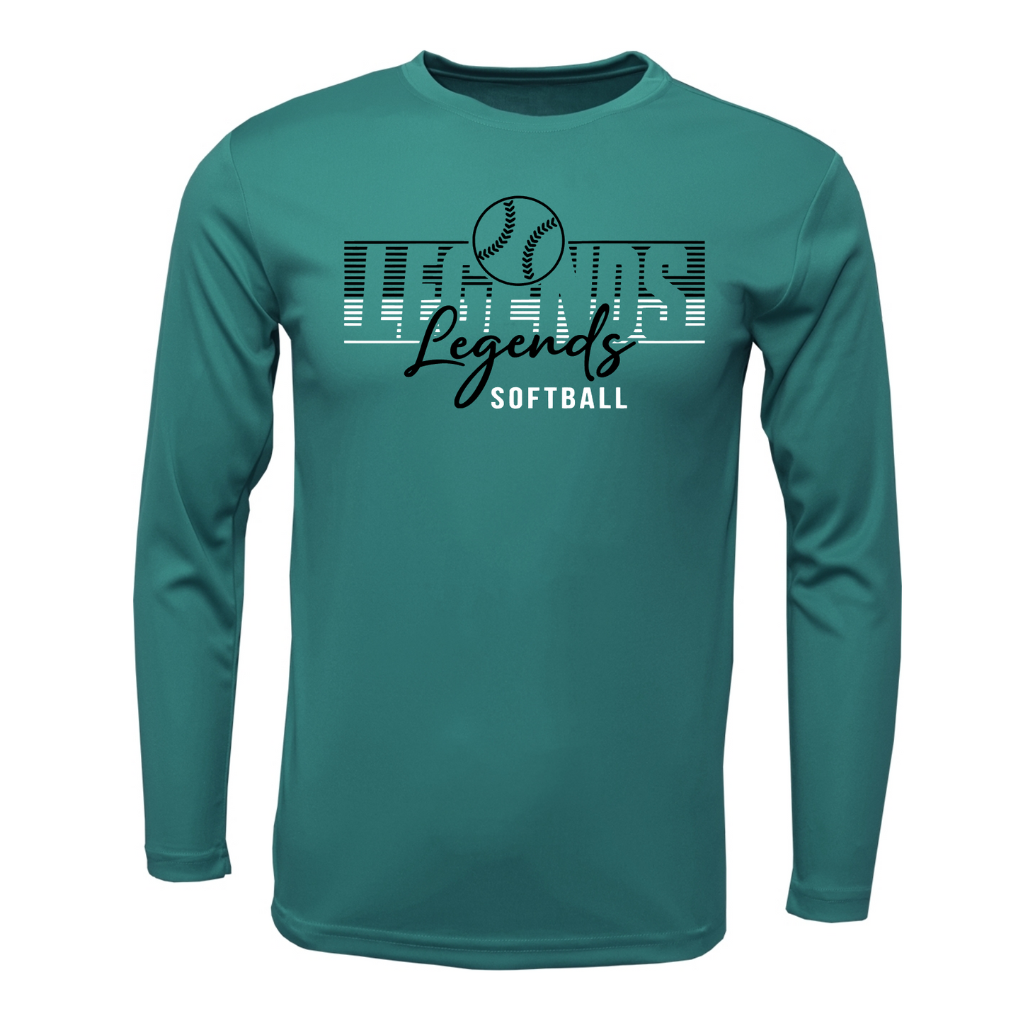 Legends Softball Teal Long Sleeve Performance Shirt Moisture-Wicking Athletic Team Tee
