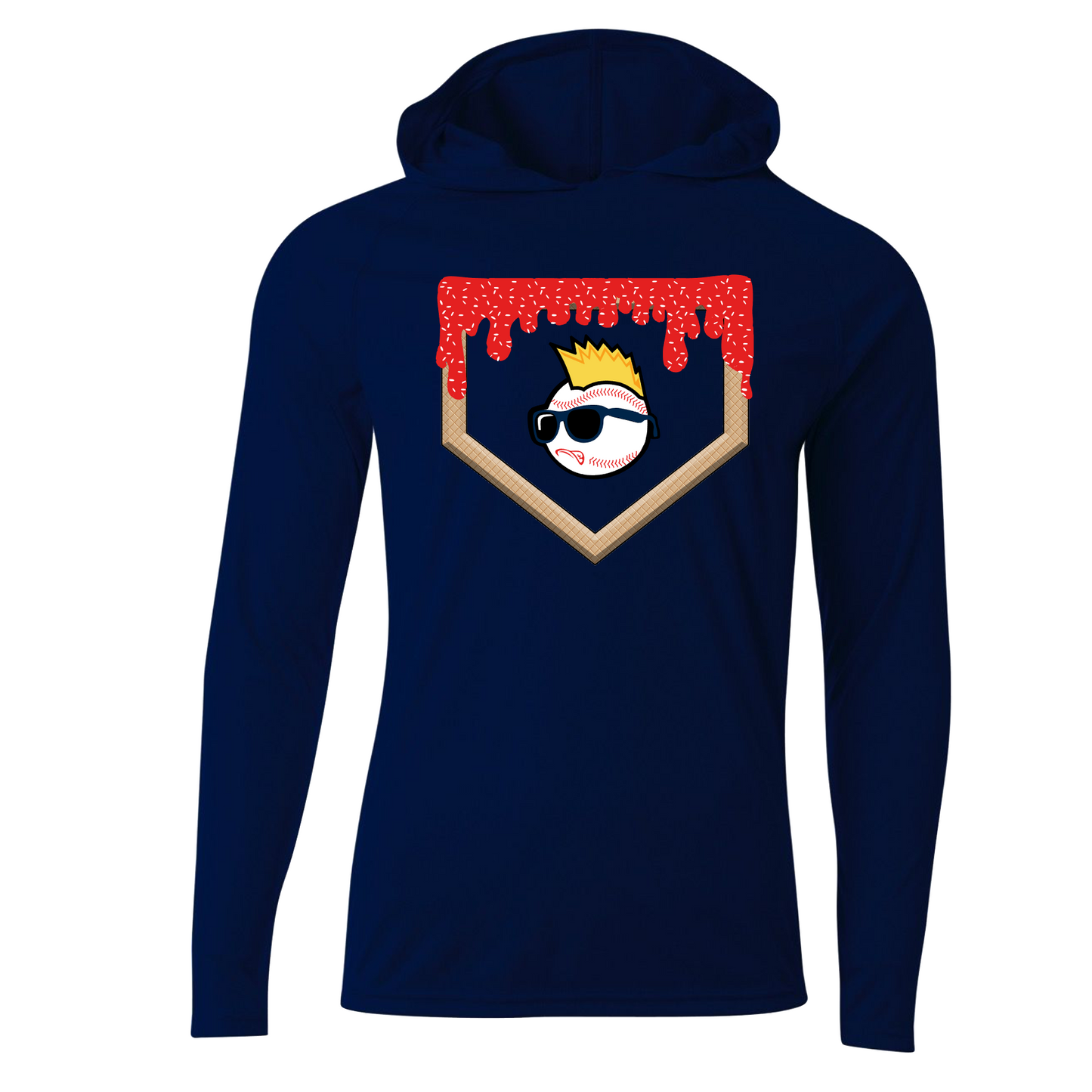 Wild Things Navy DriFit Long Sleeve Hooded Shirt – Ice Cream Drip Baseball Hoodie Tee