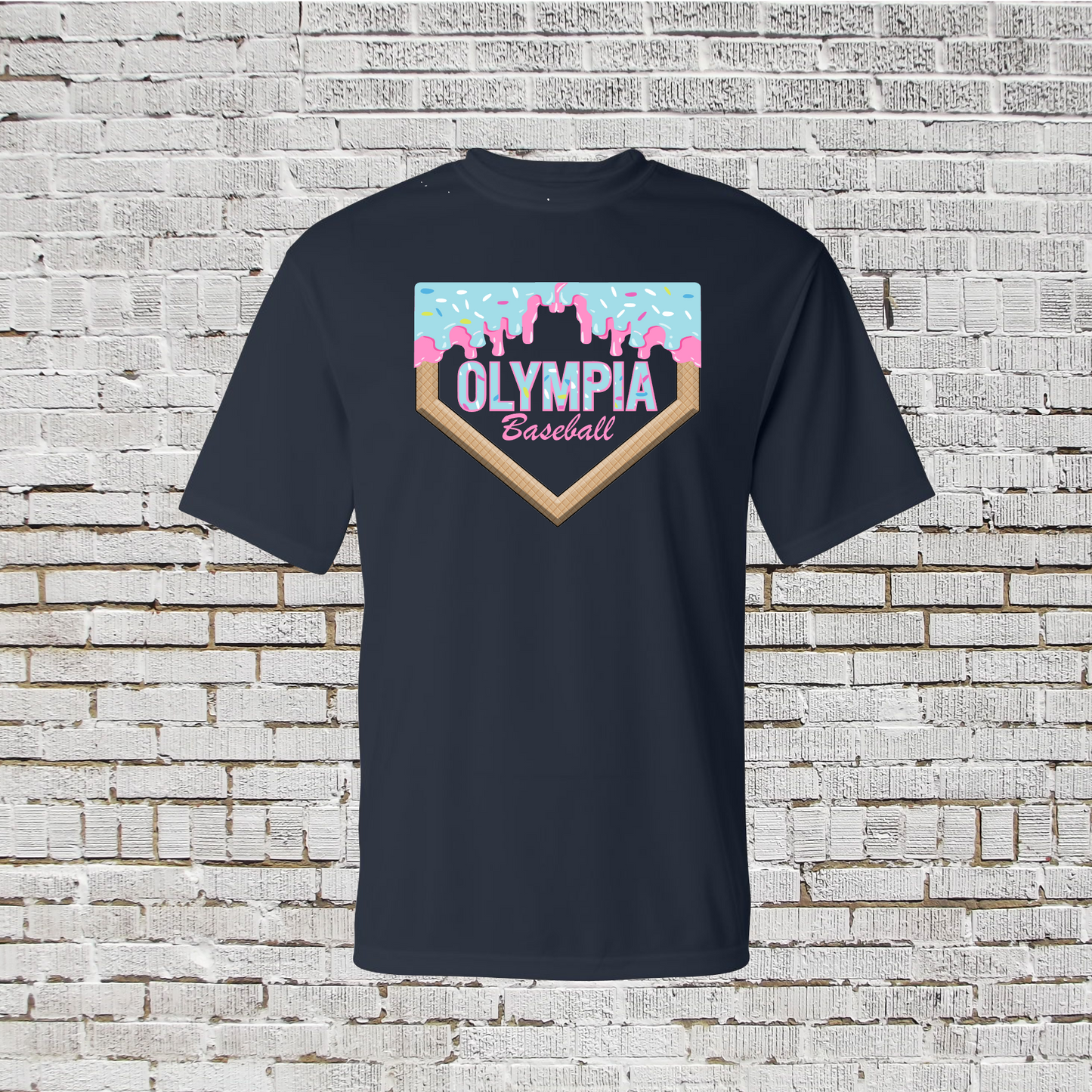 Custom Baseball Shirt, Baseball Drip Tshirt Baseball Birthday Shirt Team Logo Ice Cream Shirt Navy Ice Cream Shirt