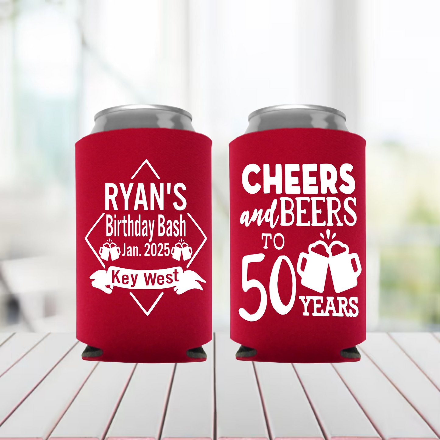 Happy 50th Birthday Can Coolers, Birthday Party Can Coolers, Cheers and Beers to 50 years, Birthday Party Favors, 50th Birthday Can Coolers