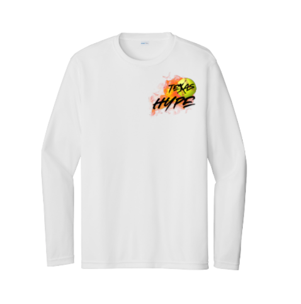 Texas Hype Long Sleeve Tee, Red Texas Hype Softball Shirt, Texas Hype Softball Spiritwear