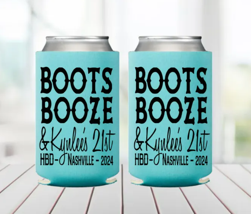 Nashville Birthday Can Coolers Boots Booze & Besties Smashed in Nash Favors Last Nash Bash Cans Bachelorette Favors Pink Can Holders