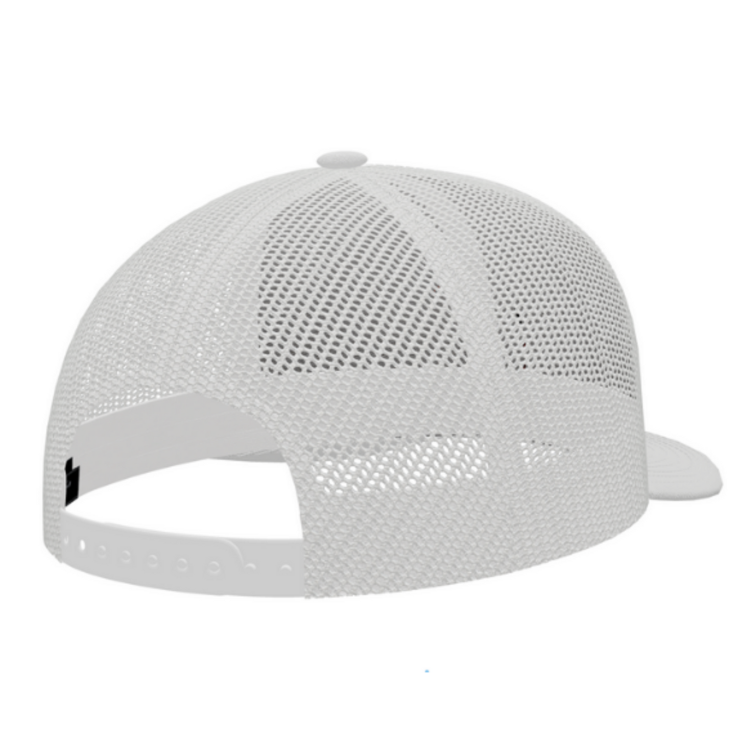 White mesh cap with a U logo on a white background