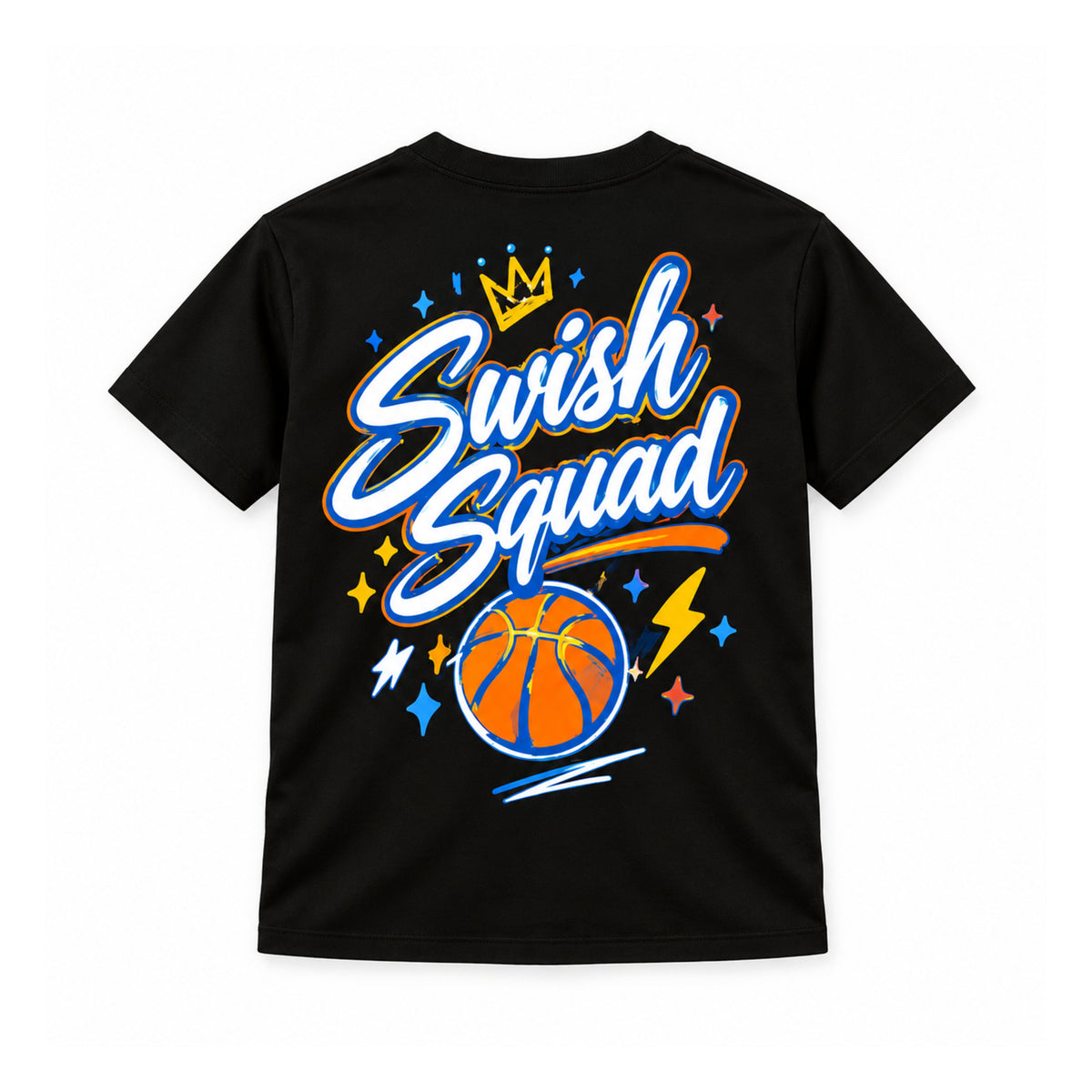 Swish Squad Crown & Basketball Tee – Black — back view