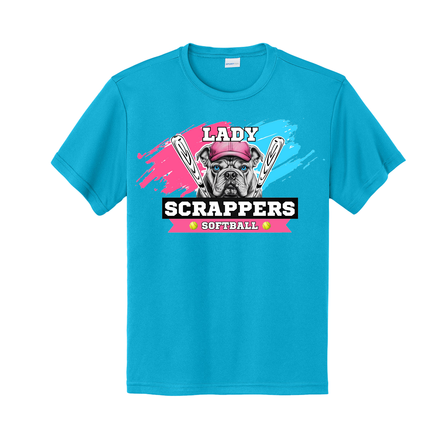 Lady Scrappers Softball Tshirt, Atomic Blue Scrappers Tee, Scrappers Softball Shirt