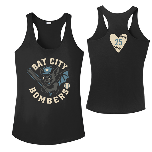 Black Bat City Bombers Logo Tank Top, Bombers Baseball Racerback, Bat City Bombers Spiritwear