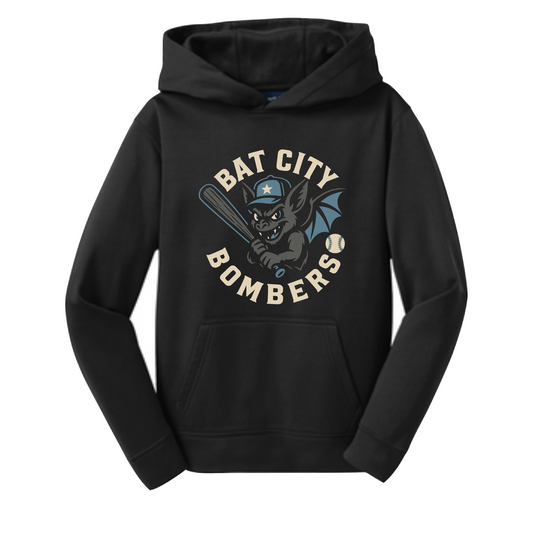Black Bat City Bombers Hoodie, Bat City Baseball Sweatshirt, Black Hoodie