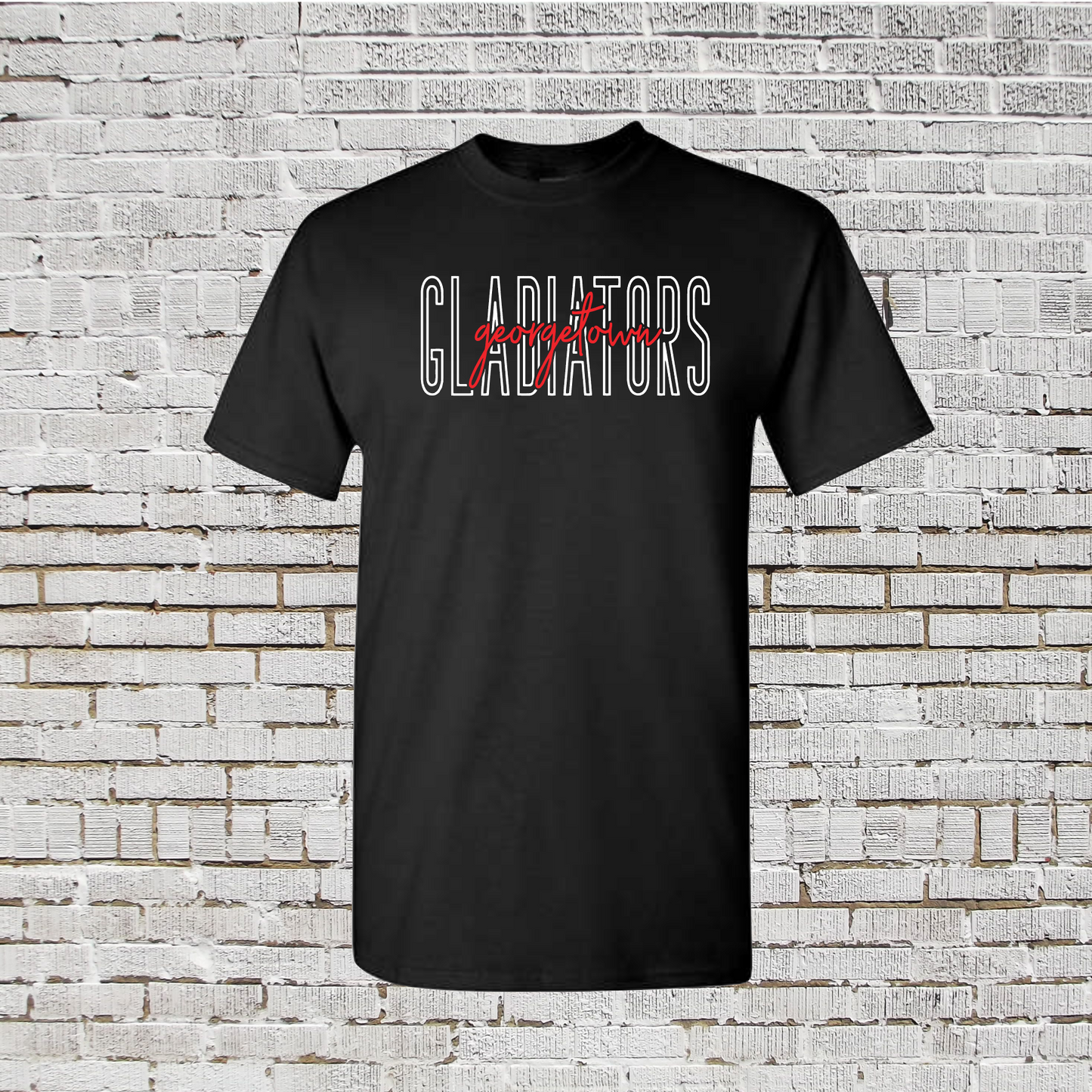 Black Short Sleeve Georgetown Gladiators Tee, Baseball Gladiators Shirt, Gladiators Script Baseball Tee