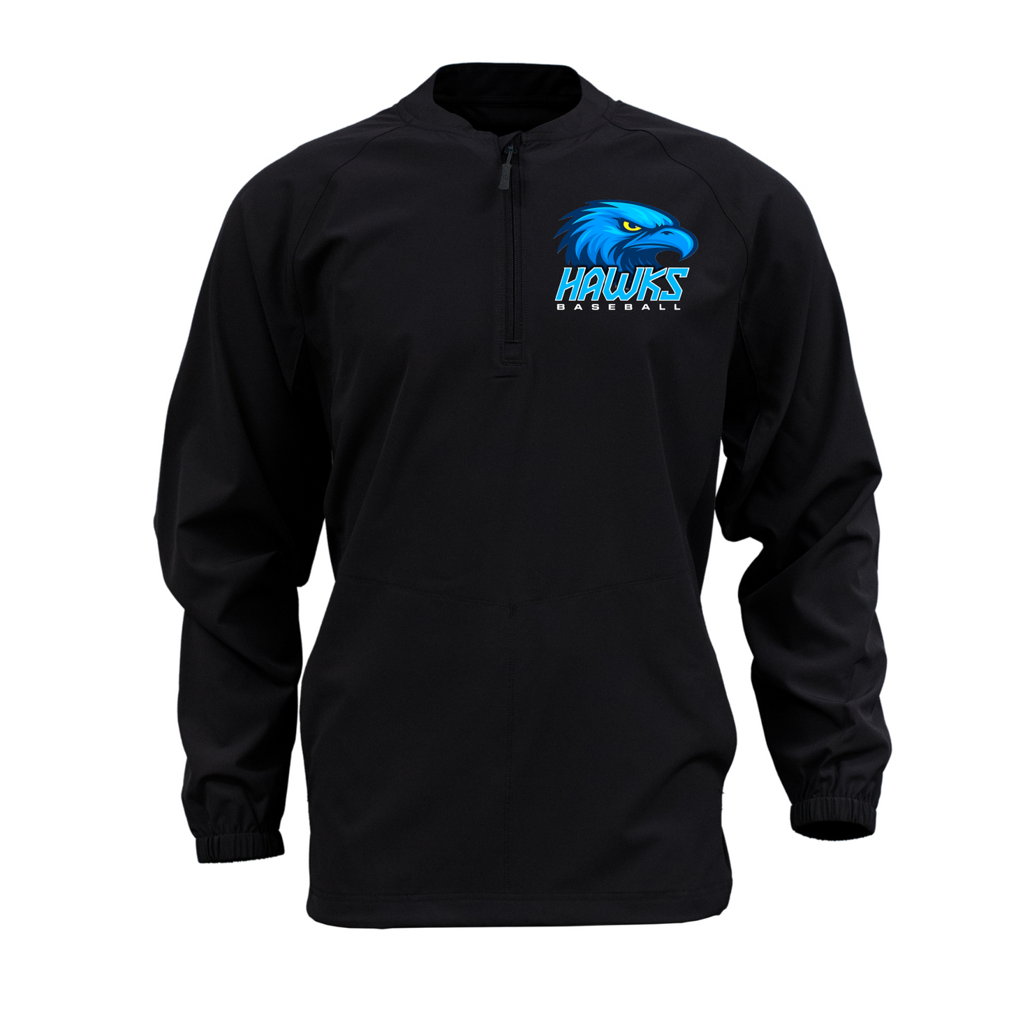 Black Long Sleeve Cage Jacket – Hawks Baseball Logo | Team Warm-Up Jacket