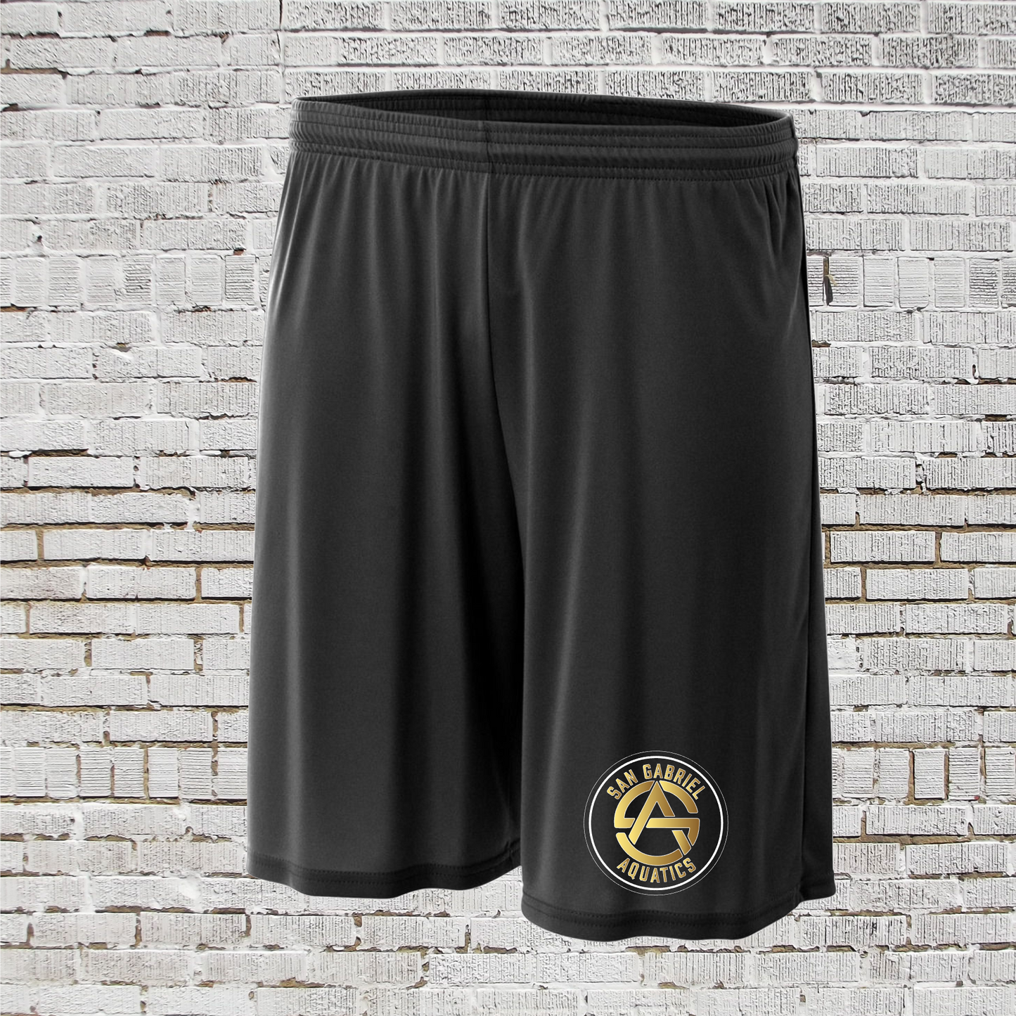 Black Mens SGA Drifit Shorts, San Gabriel Aquatics Mens Shorts, San Gabriel Swim Shorts