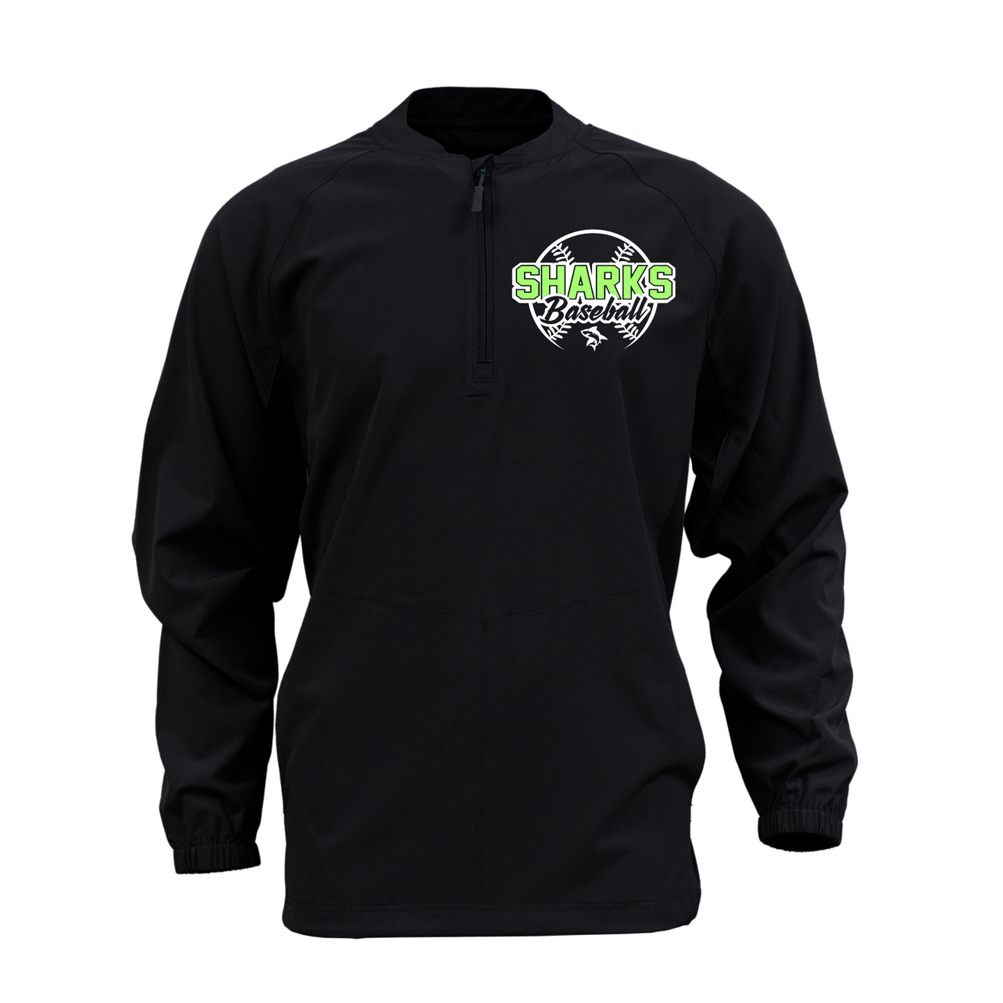 Long Sleeve Black Cage Jacket – Sharks Baseball Logo | Team Warm-Up Top