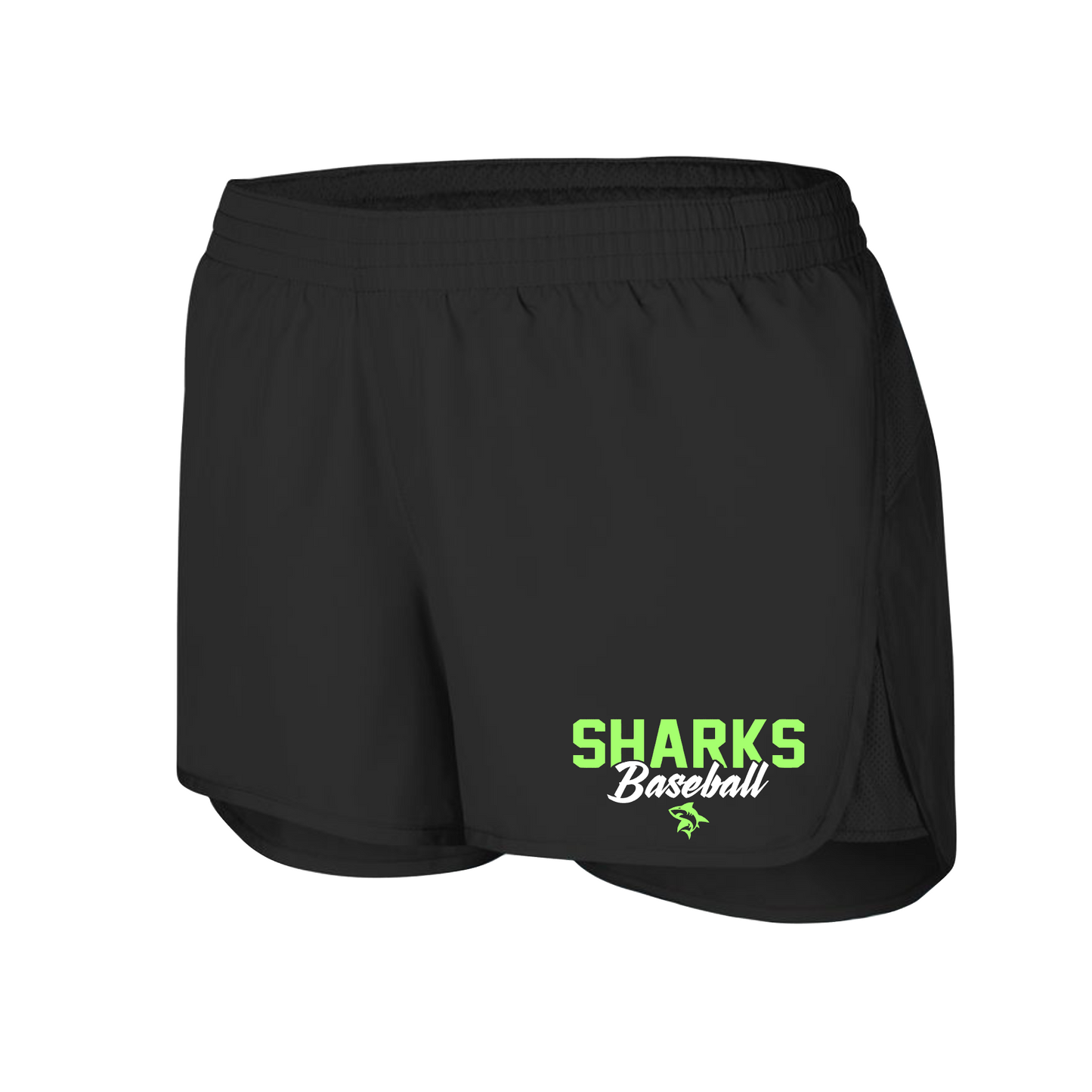 Womens Black Running Shorts, Sharks Baseball Baseball Shorts, Sharks Baseball Logo'd Shorts