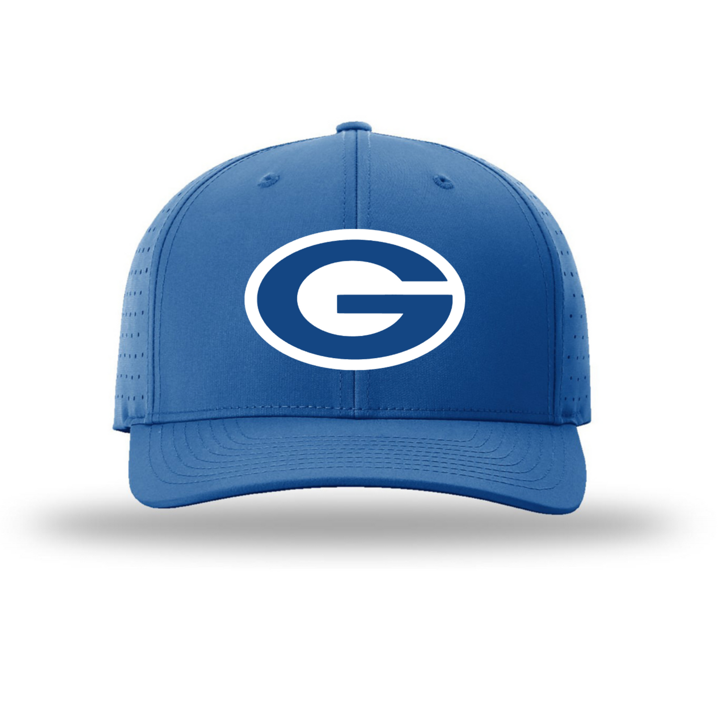 A royal blue structured baseball cap with a white Georgia 'G' logo on the front, shown against a plain white background with a soft drop shadow.
