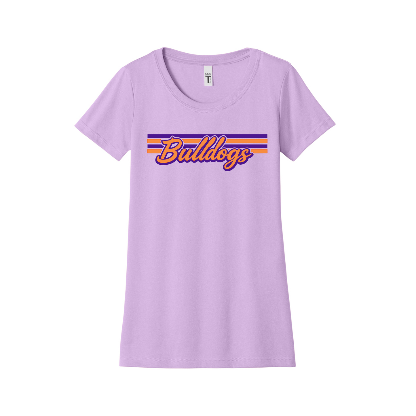 Texas Bulldogs Retro Script Tee – Lavender with Orange & Purple Stripes