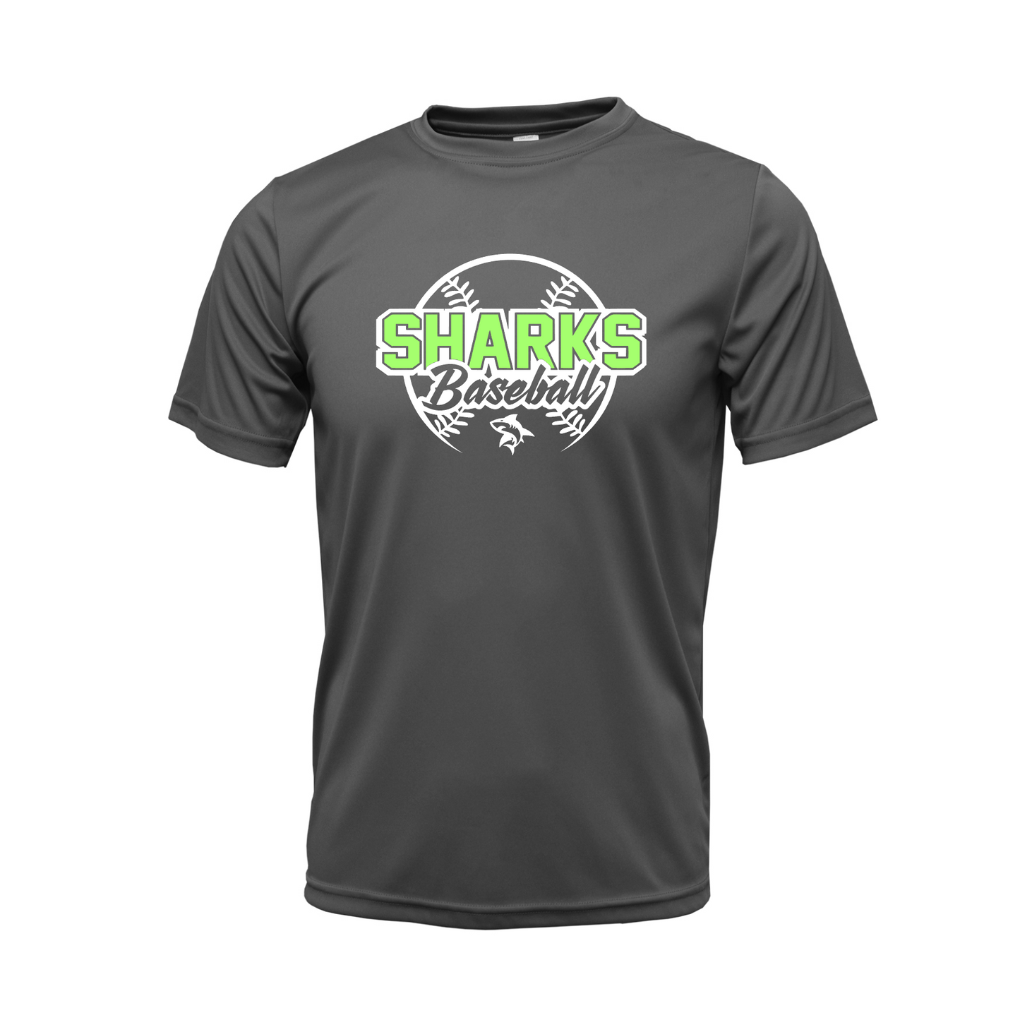 Charcoal Sharks Baseball Performance Short Sleeve Shirt