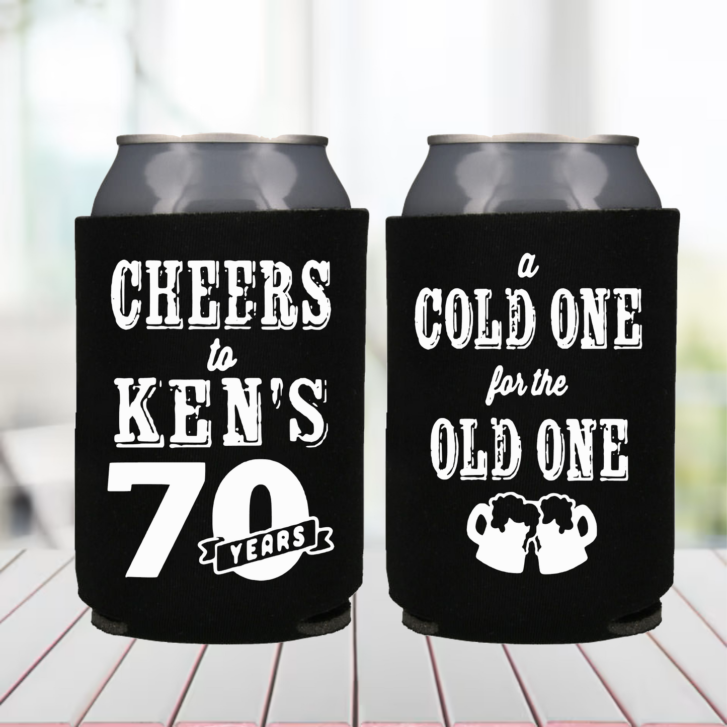 70th Birthday Can Coolers A Cold One For The Old One Cheers to 70 Years Birthday Party Can Coolers Can Coolers for 70th Birthday