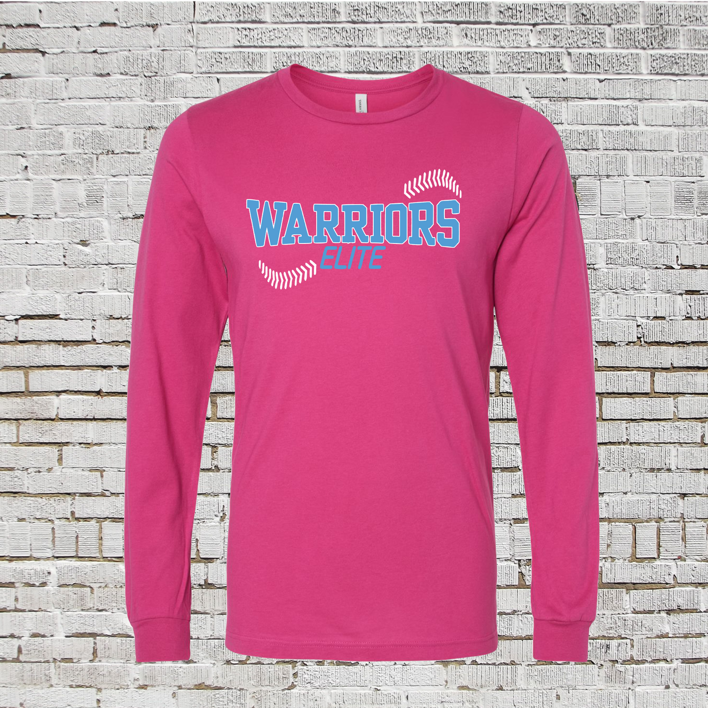 Warriors Elite Softball Tee, Hot Pink Warriors Softball Tshirt, Pink Long Sleeve Warriors Elite Tee