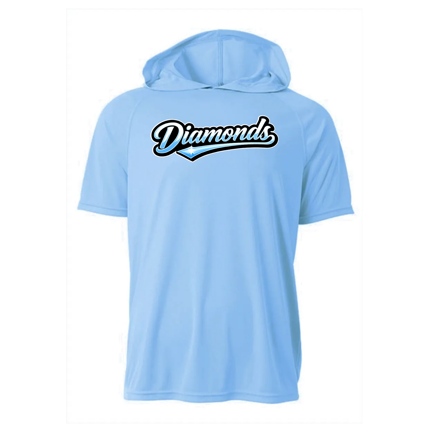 Light Blue Diamonds Softball Short Sleeve Hooded Shirt | Team Hooded Tee