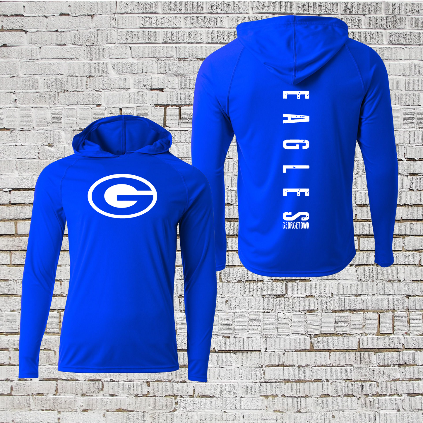 Royal Blue Eagles Hooded Shirt, Long Sleeve Georgetown Eagles Tee, Georgetown Eagles Spiritwear