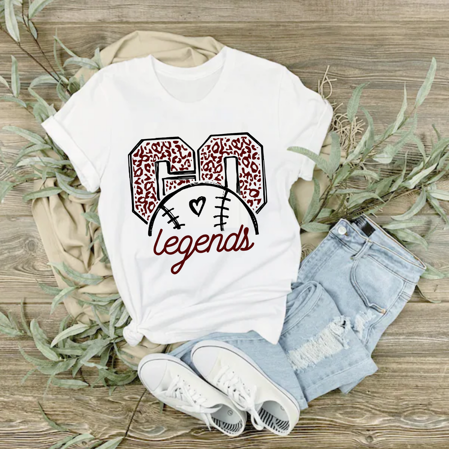 White Go Legends Baseball Tshirt, Go Legends Tee, Legends Baseball Shirt