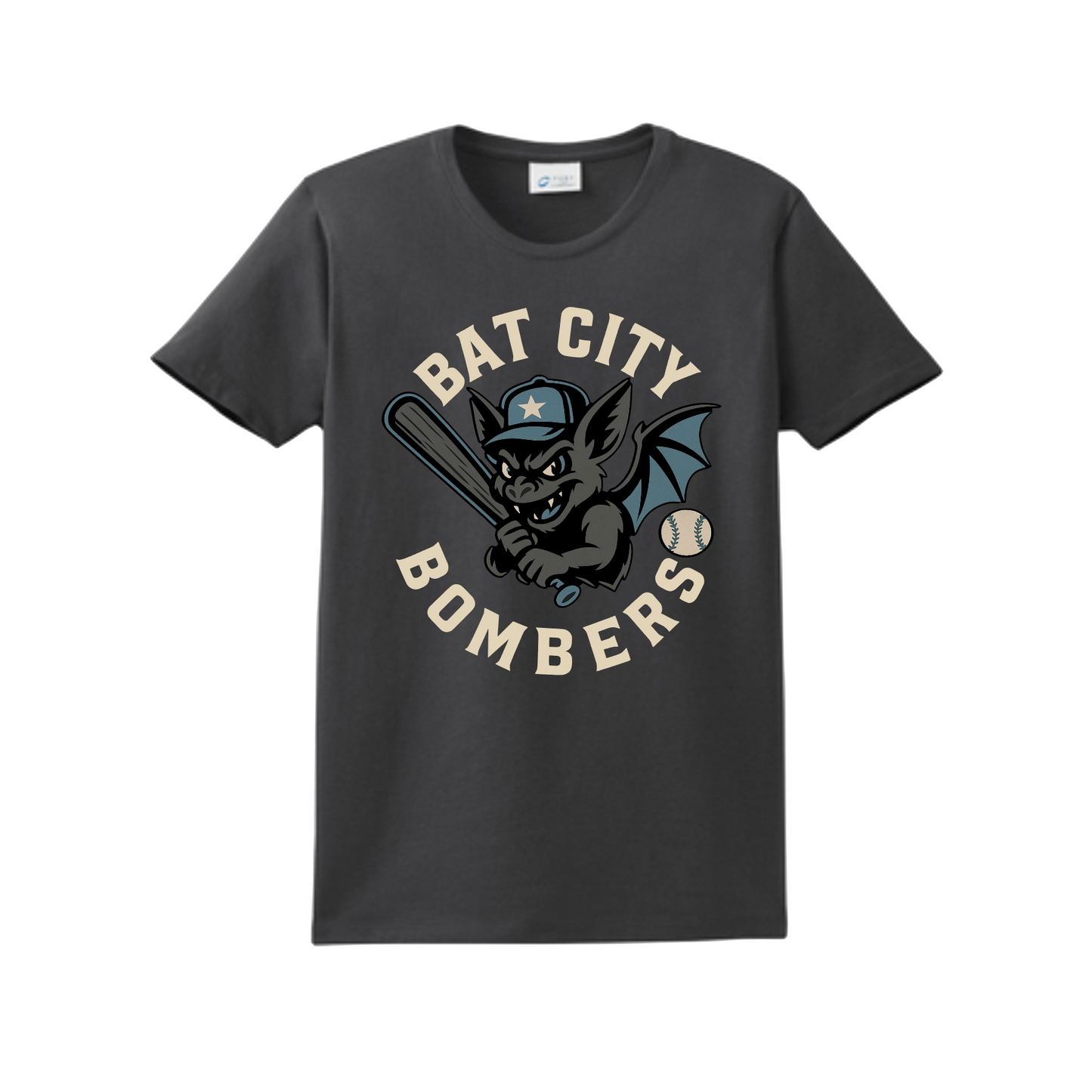 Charcoal Bat City Bombers Logo Shirt, Bat City Baseball Tee, Bat City Bombers Spiritwear