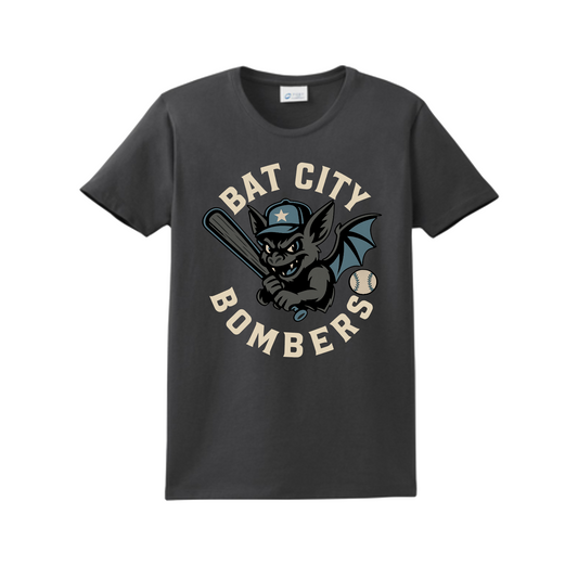 Charcoal Bat City Bombers Logo Shirt, Bat City Baseball Tee, Bat City Bombers Spiritwear