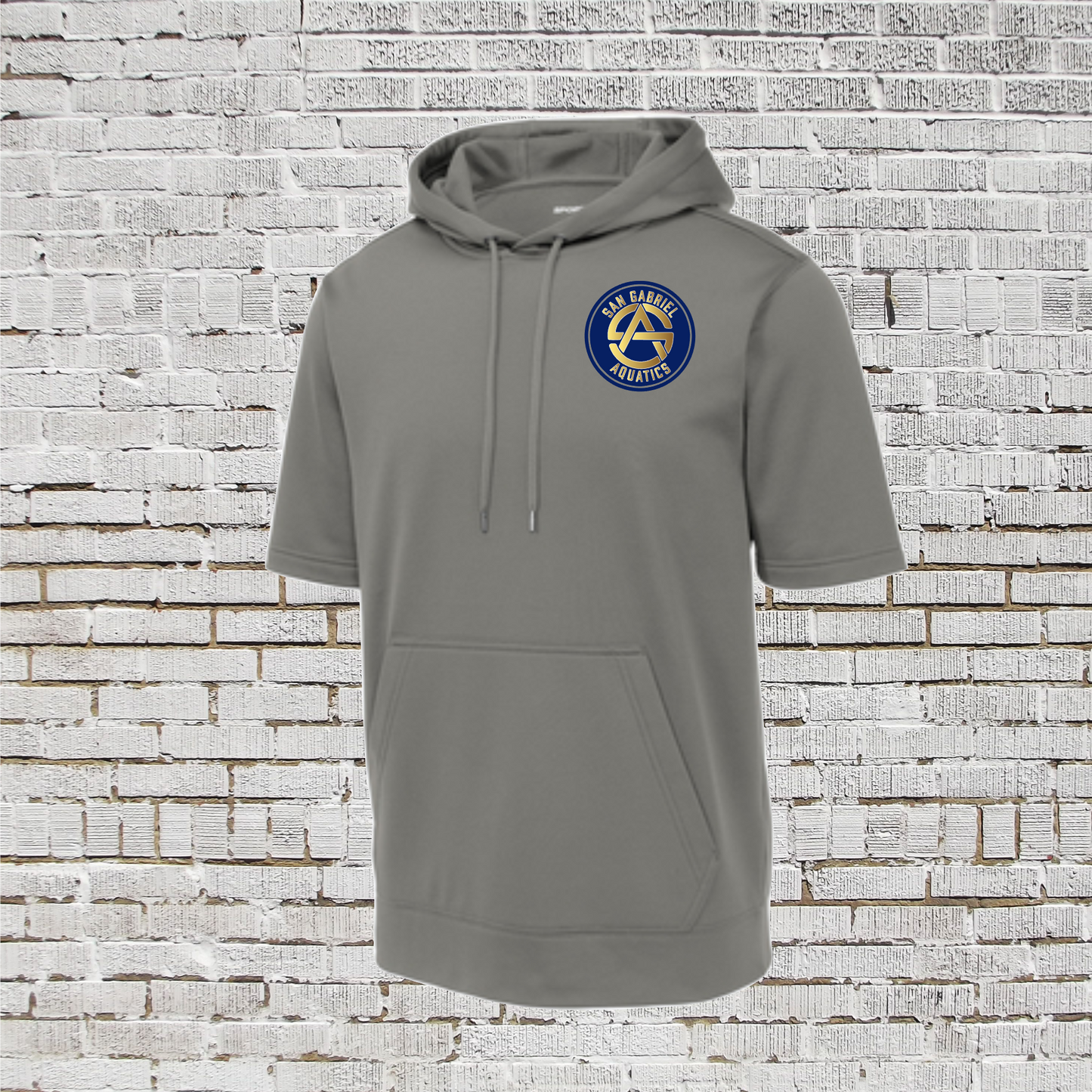 Gray SGA Fleece Hooded Shirt, San Gabriel Aquatics Short Sleeve Hoodie, San Gabriel Aquatics Spiritwear