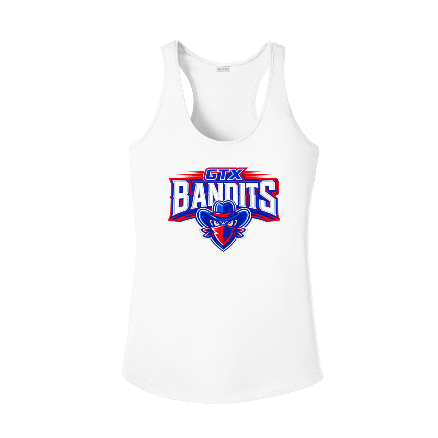 White tank top with GTX Bandits logo on a white background