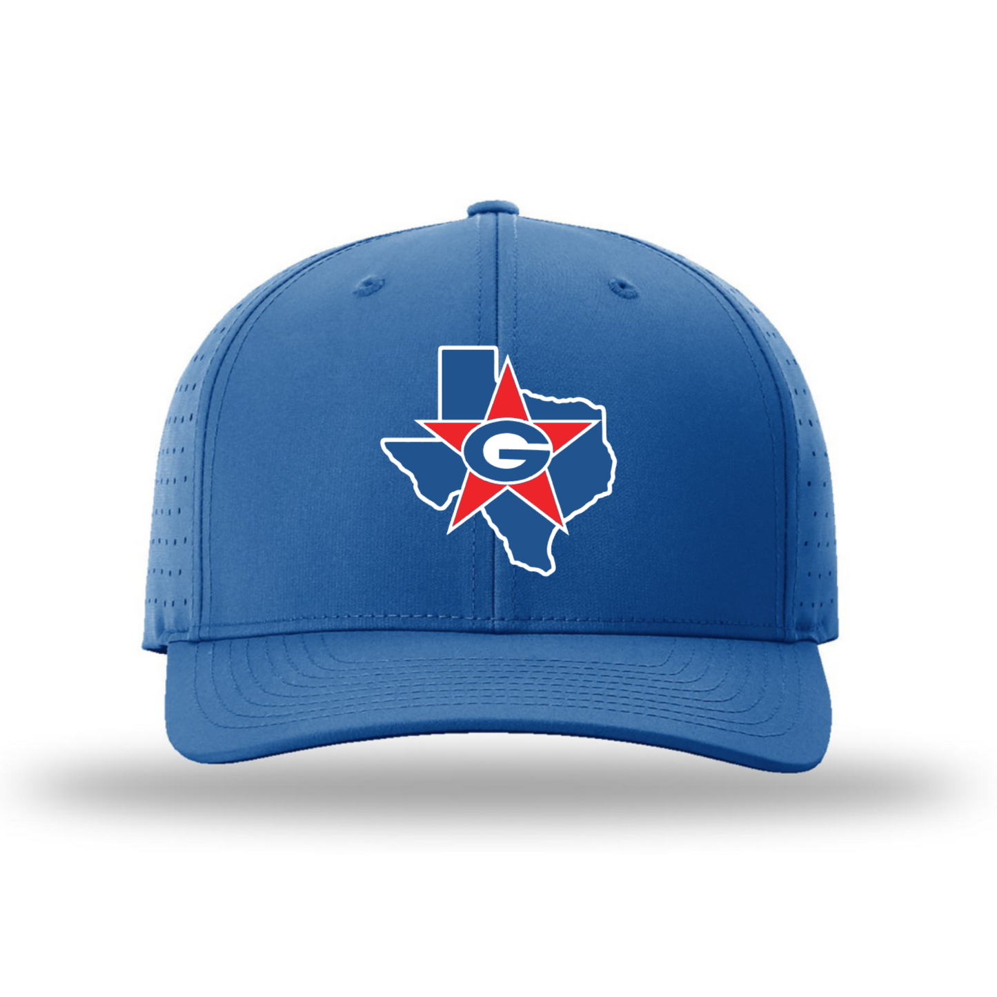Blue cap with a Texas-shaped logo featuring a star and letter 'G' on a white background