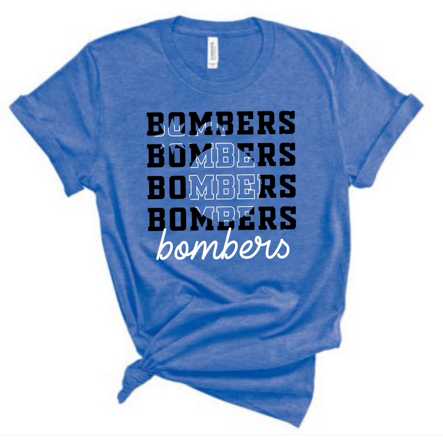 Heather Columbia Blue Bella and Canvas Bombers Tshirt, Georgetown Bombers Tee, Bombers Script Tee