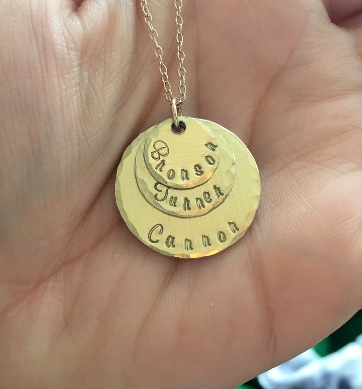 Mom Necklace Handstamped Necklace Gold Necklace Gold Layered Necklace Name Necklace Mothers Day Jewelry Gift for Mom Handstamped Jewelry