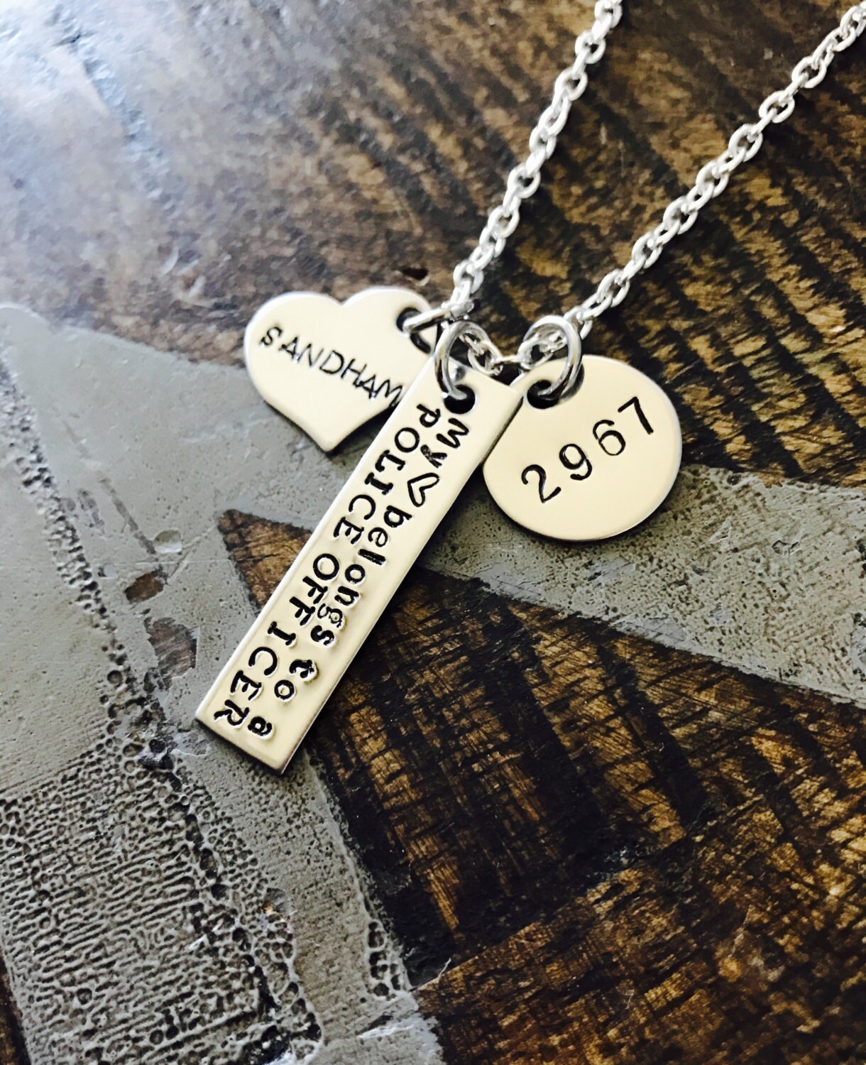 My Heart Belongs to a Police Officer Wife Necklace Police Officer Wife Necklace Handstamped Jewelry Custom Necklace Heart necklace