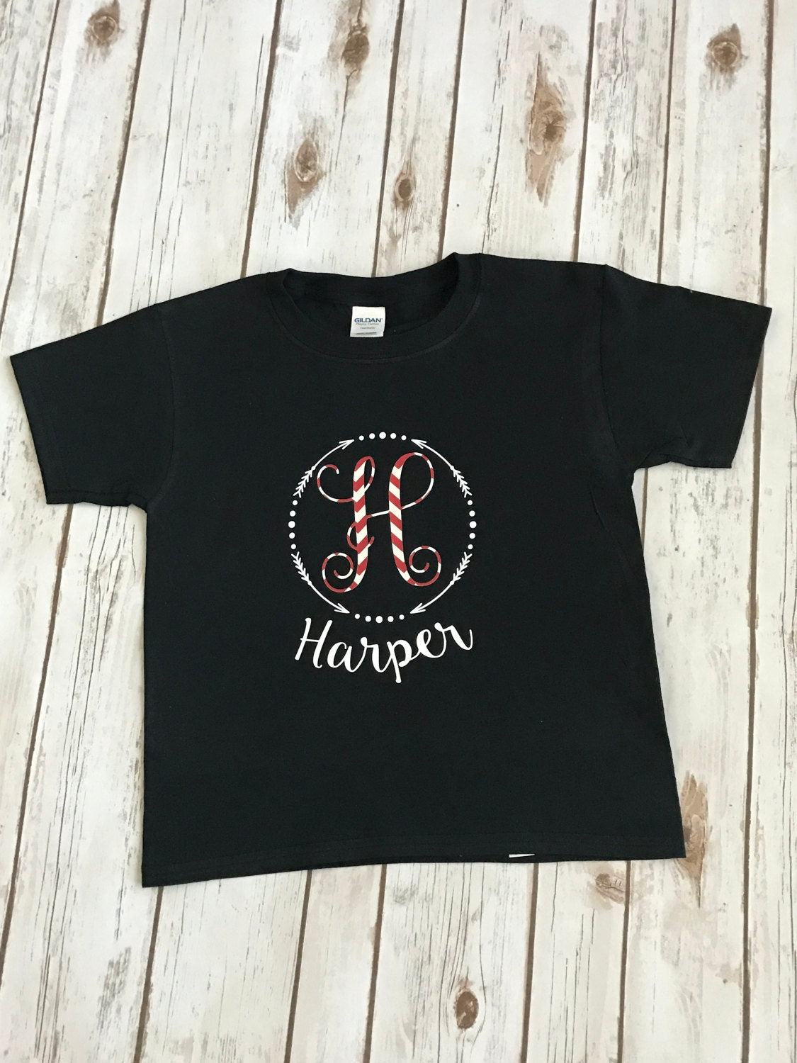 Girls Monogrammed Shirt: Vine Initial, Personalized Kids T-shirt