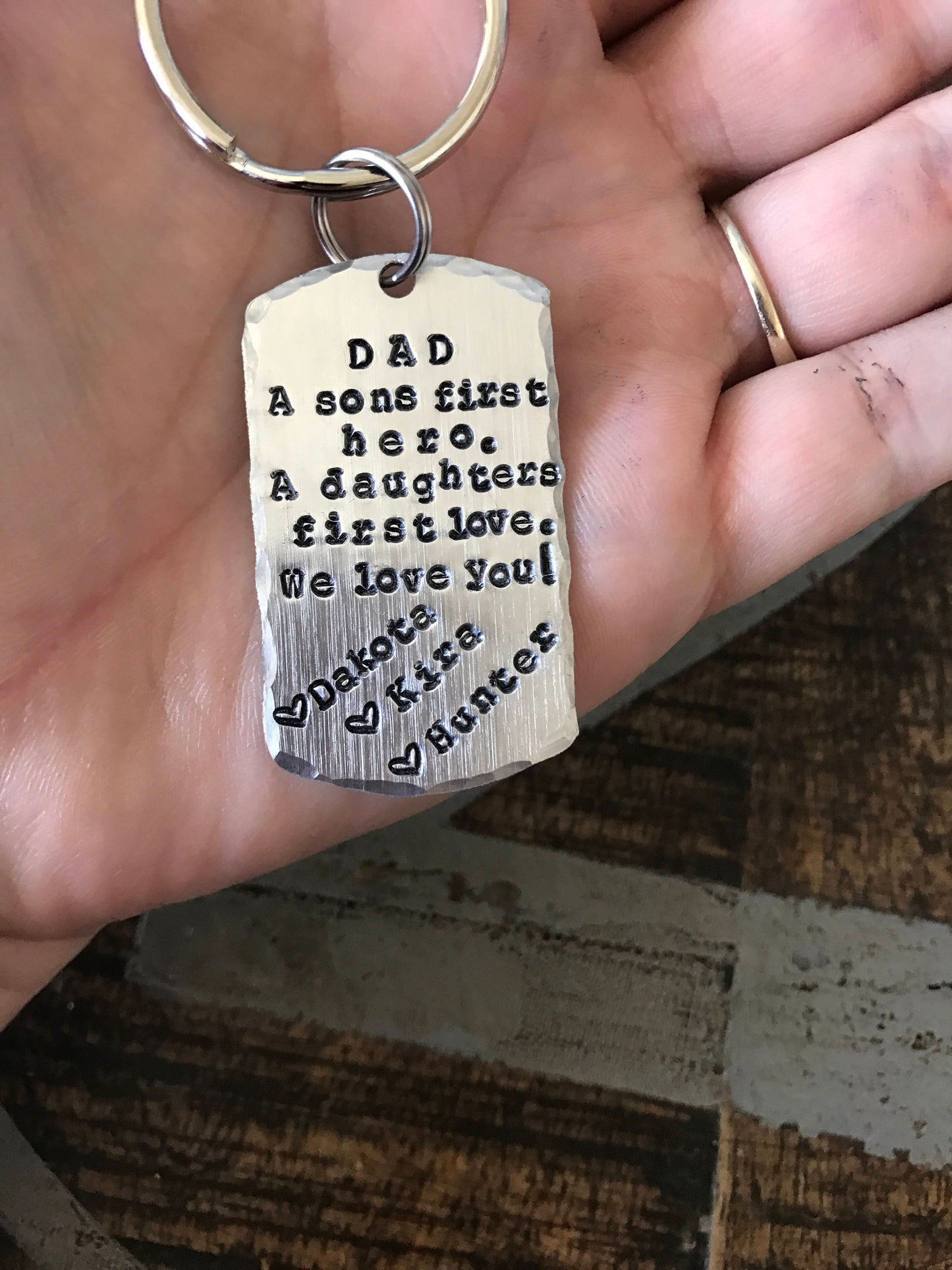 A Son's First Hero, A Daughter's First Love, Hand Stamped Keychain, Father's Day Gift, Gifts For Him, HandStamped, Key Chain, Dad, Gifts