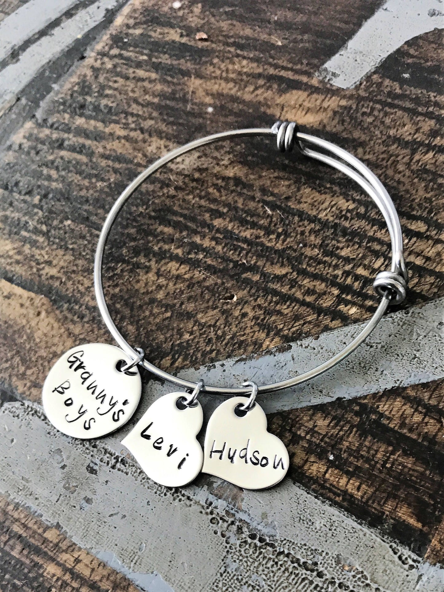 Grannys Boys Bangle Granny Bracelet Granny Bangle Grandmother Gift Mother Bracelet Charm Bracelet Adjustable Bangle Personalized Bangle