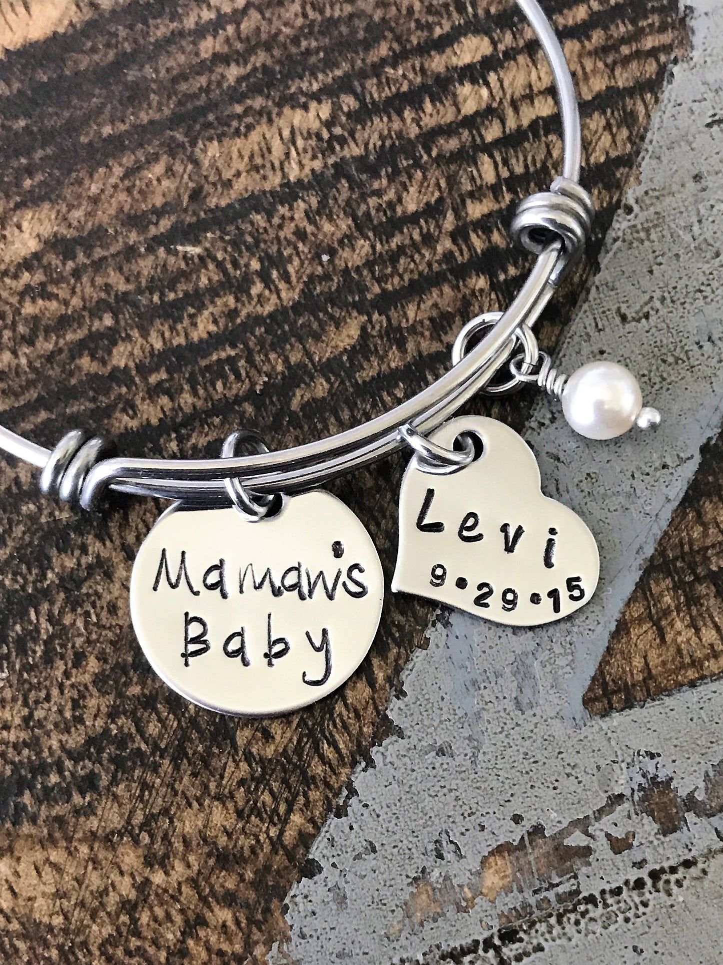 Mamaw Hand Stamped Bracelet Grandmother Gift Mother's Day Jewelry Gift for Mamaw Personalized Jewelry Custom Bangle Mamaw's Baby