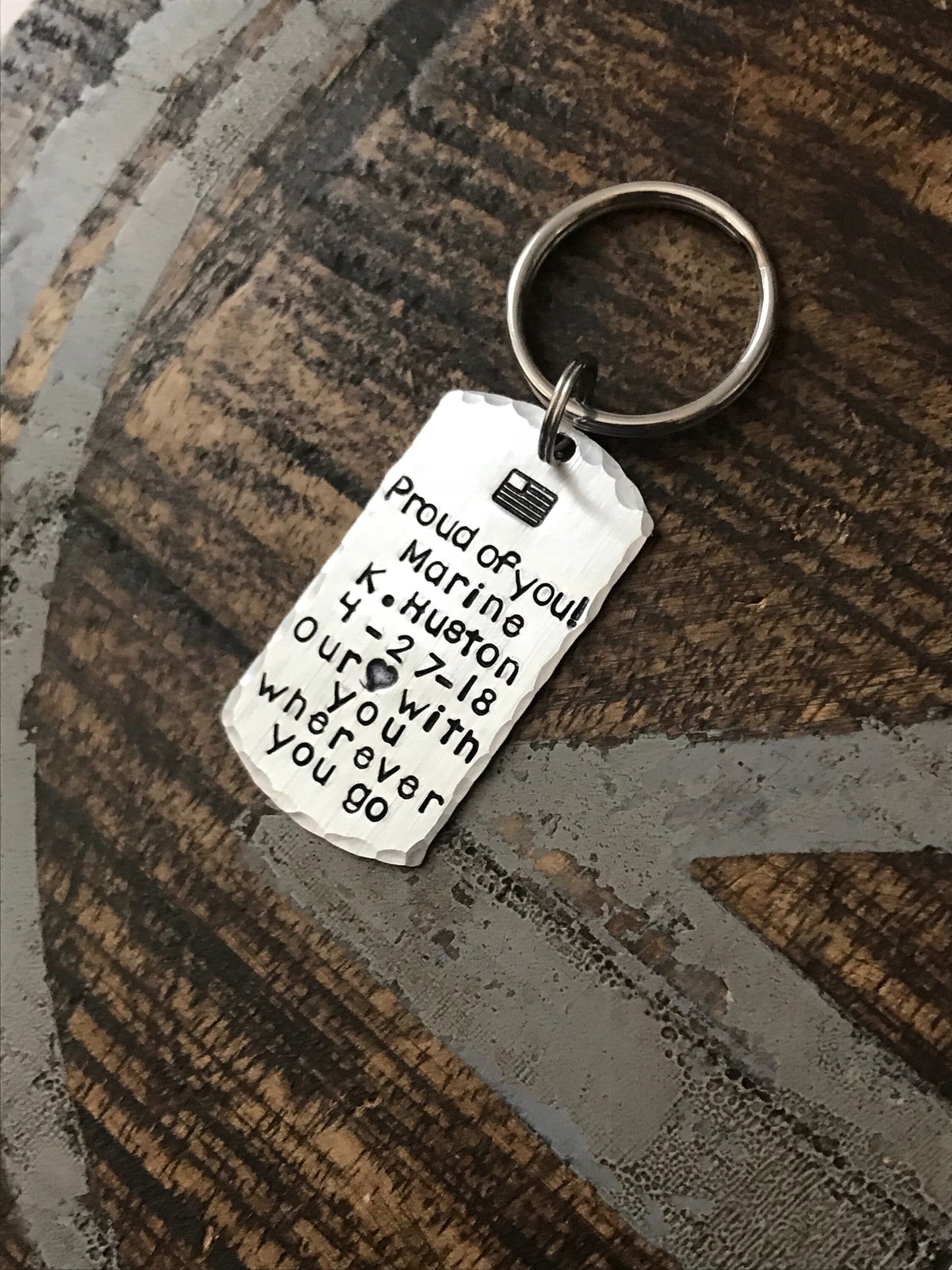 Military Dogtag Key Chain Military Graduation Keychain Hand Stamped Keychain Deployment Keychain USA Flag Keychain Military Keychain