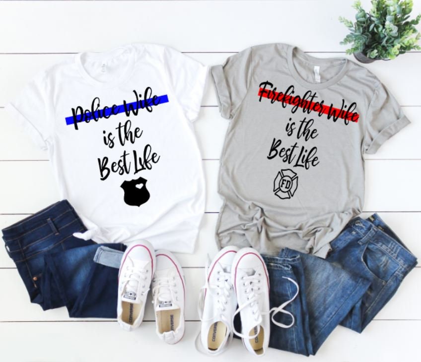 Firefighter Wife Shirt: Thin Red Line Bella Canvas Tee