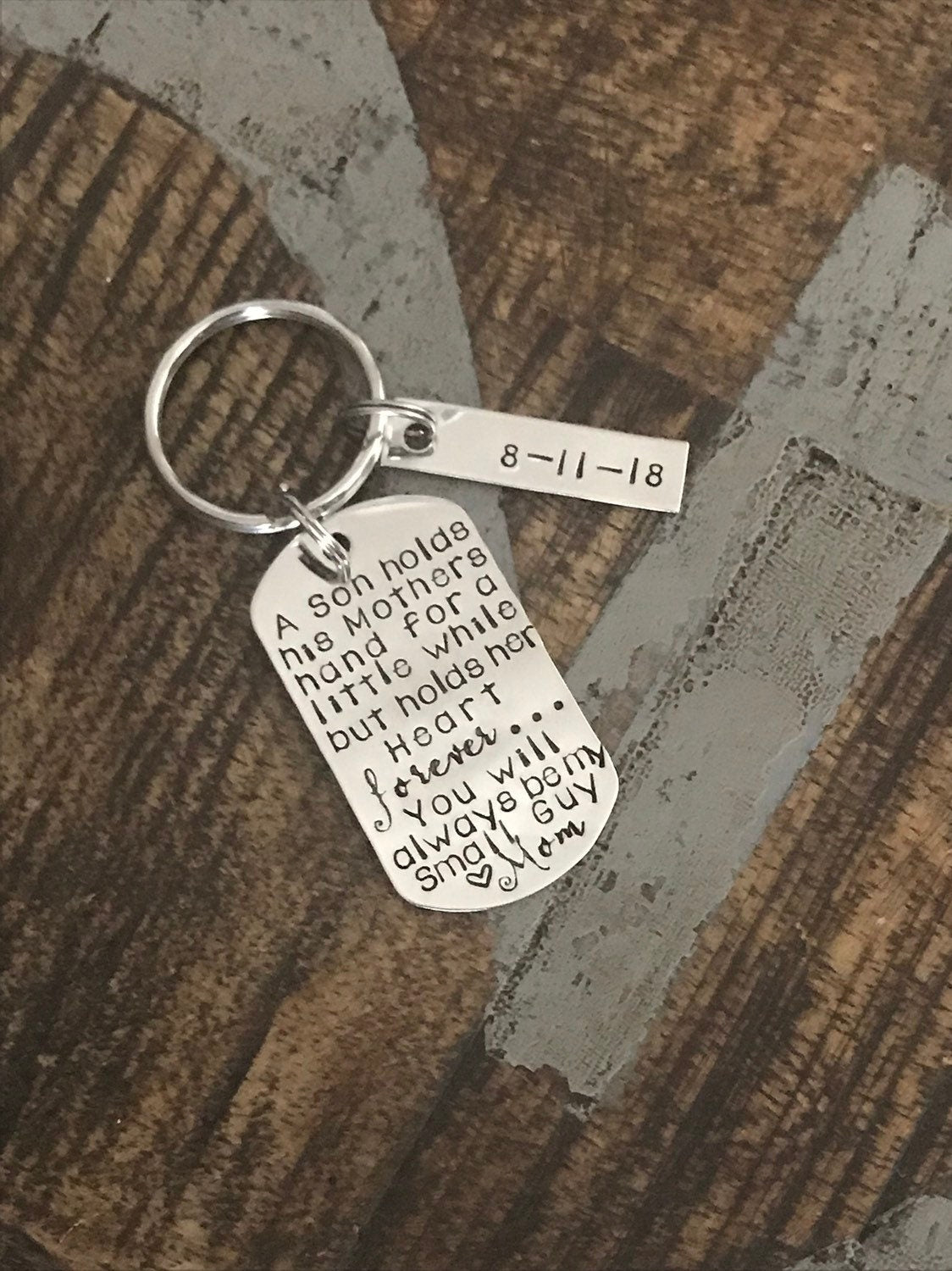 Gift to Son from Mom Special Message Keychain Handstamped Keychain Personalized Keychain Custom Keychain Silver Keychain Gift Keychain
